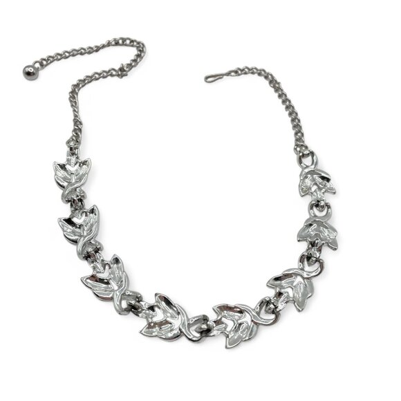 Vintage CORO Silver Tone Link Necklace Shiny Matte Collectible Designer Jewelry - Picture 7 of 9